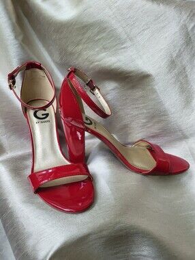 Guess Red Patent Leather Block Heel Pump Sandal Size 8M